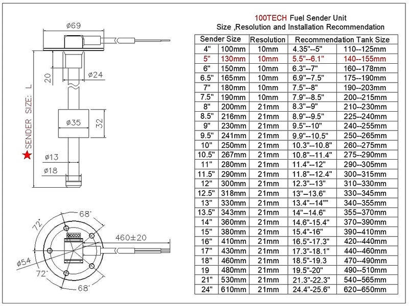 100TECH Fuel Sending Unit 240-33 ohms 5""(130mm) Marine for Boat RV Truck Vehicle Gas Sender Fuel Tank Sending Unit Water Level Sensor - Image 4